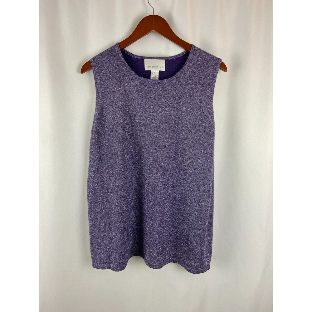 EUC Susan Graver Women's 1X Purple Metallic Knit Tank Sleeveless Sparkle Sweater